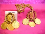 LARGE NAPOLEAN NECKLACE AND MATCHING BROACH, TAG ALLEGRO Chunky Heavy STUNNING