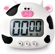 Kitchen Timer, Cute Cartoon Animal Countdown Timer, Digital Cooking Timer with Magnetic, LCD Large-Screen Visual Clock, Hangable Alarm Clock with Stand，for Cooking Bake Sport Game (Timer-Cow)