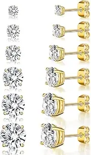 [GEMSME] 18K White Gold Plated Round Cubic Zirconia Stud Earrings Hypoallergenic Jewelry for Women Men