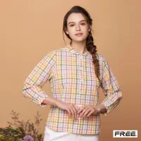 在飛比找momo購物網優惠-【FREE】棉麻彩格小圓領襯衫(粉橙)