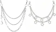 [HTTDSLF] 2 Pcs Pants Chain, Star Jean Chain, Pants Chain Star Moon Pendant, Star Shaped Jean Chains for Men Women, Rock Wallet Chain, One Size, Stainless Steel, No Gemstone