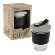 Oasis Coffee Tea Borosilicate Glass Takeway Ecofriendly Mug Reusable 340ml Black