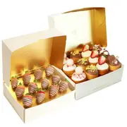Chocolate Dipped Strawberry & Donut Dessert Box - Two Dozen - Medium - Edible Blooms