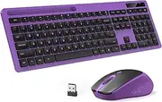 Wireless Keyboard and Mouse Combo - Keyboard with Phone Holder, 2.4GHz Silent USB Wireless Keyboard Mouse Combo, Full-Size Keyboard and Mouse for Computer, Desktop and Laptop (Purple)