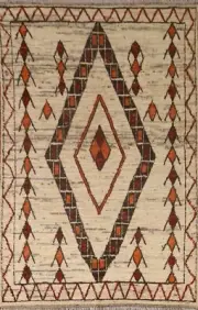 Tribal Moroccan 6x8 Ivory Area Rug Hand-Knotted Wool Carpet