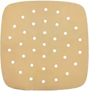 100PCS Air Fryer Paper Liners, 24cm Non-Stick Waterproof Oil-Proof Square Paper Liner for Steamer, Air Fryer, Microwave Oven, Oven (Brown Perforated)