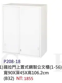 在飛比找Yahoo!奇摩拍賣優惠-【進日興家具】P208-18 鐵拉門上置式鋼製收納櫃/置物櫃