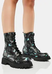 [Koi Footwear] Chrome Shrooms Lace-Up Combat Boots