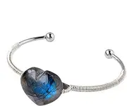 [Generic] Heart Charm Bracelet - Natural Love Bracelets Cuff Bangle,Gemstone Jewelry, Moonstone Charm Bracelet, Silver Overlay for Christmas