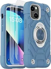 [KCJ] Compatible with iPhone 13 Case & iPhone 14 Case with [2 x Screen Protectors] [Military Grade Drop Protection] Shockproof Protective Phone Case 6.1 inch (Blue)