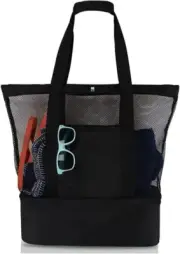 Mesh Beach Bag Beach Tote Beach and Travel Bag,1Pc Mesh Beach Cooler Tote Bag,La