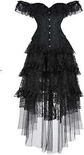 [FAWENLI] Fashion Full Bust Corsets For Women Off Shoulder Lingerie Top With Gothic Lace Skirt Gothic Vintage Style Bust