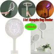5 In1 Electronic Fly Swatter USB Recharge Racket Insect Kill Mosquito Bug Zapper