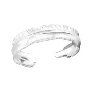 TJS 925 Sterling Silver Toe Ring Feather Design Adjustable Fine Body Jewellery