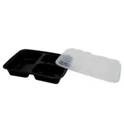 [100 PACK] 33 oz 3 Compartment Rectangular Meal Prep Containers with Lids Black