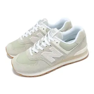 【NEW BALANCE】休閒鞋 574 女鞋 綠 白 麂皮 拼接 緩震 經典 NB 運動鞋(WL574QD2-B)