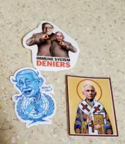 Dr. Fauci Bill Gates Stickers Lot of 3 Vaccine Salesman ARREST DR. FAUCI VAX