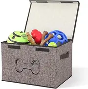 Mindspace Dog Toy Storage Box - Dog Toy Bin, Fabric Storage Bin with Lid - Box Organizer, Basket - Collapsible Storage Bin for Dog Toys, Pet Storage | Oxford Collection, Bone Design Light Gray MS8001