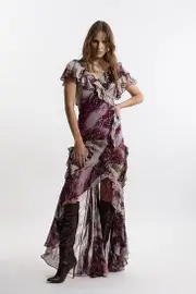 Ruffle Detail Metallic Thread Maxi Dress