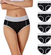 [BibiMeow] Women's Underwear High Waisted Cotton Briefs Stretch Panties Soft Full Coverage Underpants 5 Pack