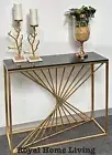 CONSOLE HALLWAY TABLE BLACK MARBLE TOP GOLD METAL FRAME