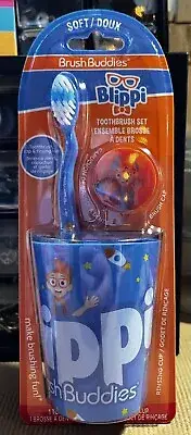 NEW Brush Buddies Toothbrush Set-Blippi (toothbrush, cap, rinsing cup)