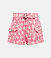 [Alessandra Rich] Alessandra Rich Heart-print high-rise denim shorts 29 pink