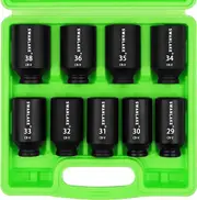 SWANLAKE 9-Piece 1/2" Drive Jumbo Impact Socket Set, Metric 29mm-38mm Large Socksts Spindle Axle Nut Impact Socket, CR-V Black