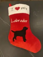 Brand New! I Love My Labrador Black Lab Stocking Dog Christmas Red Embroidered