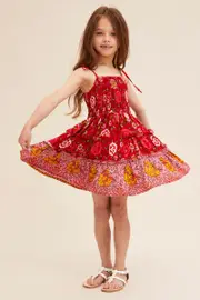 Red Boho Kids Dress Sleeveless - Size KL, Women's Kids Dress