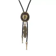 Western Black Bolo Tie for Men and Women Feather Hat Pendant,Native American ...