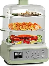 1500W Electric Steamer, Double Steamer and Stew Pot, 2-Layer Food Steamer 24-hour Reservation, Dual Mode Keep Warm, Suitable for Vegetables, Meat, Fish. L