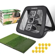 Double Sided Golf Chipping Net Come with Tri-Turf Hitting Mat and 12 Foam Gol...