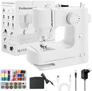 Sewing Machine - Sewing Machines for Beginners with Lights, Two Speed Adjustment Mini Sewing Machine with 12 Stitches, Forward&Reverse Knob, Easy to Use Suitable for Clothes,Fabrics, DIY Home (White)