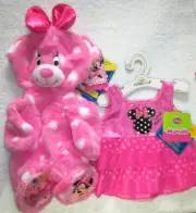 Build a Bear Disney Polka Dot Pink Minnie Mouse UNSTUFFED Teddy Signature Dress