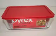 2 PIECE PYREX STORE IT GLASS STORAGE RECTANGULAR CLEAR 11 CUPS(2.6L) RED LID