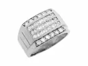 10k or 14k Solid White Gold Five 5 Row CZ Fancy Large Mens Ring