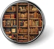[FZMVSQH] Library Bookshelf Book Printed Round Button Pin Badges Metal Pinback Buttons 1 Inch Pins for Hat Shirt Clothing Bags Decoration, Circular, Aluminum