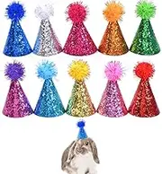 10 Packs Cat Birthday Hat, Dog Party Hats, Multi-Color Cat Hats, Mini Party Hats, Pompoms Shiny Birthday Party Adjustable Headbands Birthda for Small Animals Friends (Chroma)