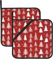 Christmas Tree Red Potholders BBQ Pot Holders for Heat Resistant Potholder, Hot Pads,Cooking Baking(2-Pack)