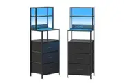 Advwin LED Bedside Table with Charging Station 3 Fabric Drawers Nightstand Black Set of 2