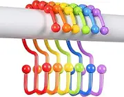 Qazvmlp Shower Curtain Hooks,304 Stainless Steel Shower Rings for Bathroom,Double Glide Shower Hooks for Bathroom Shower Curtain Rods Curtains,Set of 12 Hooks,Rainbow Color（Style A ）