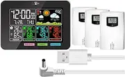 Weather Station with 3 Outdoor Sensors, Digital Alarm Clock, Barometer, Temperature, Humidity Monitor, Comfort, Weather Forecast for Home Garden Black