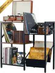 3-Tier Record Player Stand with Vinyl Storage Holds 150 LPs Turntable Shelf Rack