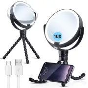 Travel Makeup Mirror with Lights and Magnification 1X/10X, Lighted Makeup Mir...