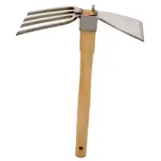 Garden Hoe Fork Set 3.25 In Wood Handle Carbon Steel Blade Head Outdoor 4 Prong
