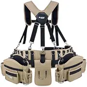 [Jackson Palmer] Professional Comfort-Rig Tool Belt with Adjustable Suspenders (Detachable Pockets & 2 Power Tool Hooks) - Tan & Black