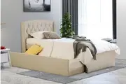 Istyle Dupont King Single Trundle Storage Bed Frame Fabric White Oak Beige