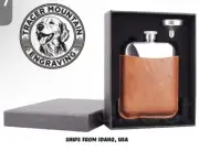 Blank NO LOGO Stainless Steel Hip Flask Set W/ Tan Faux Leather Sleeve & Funnel