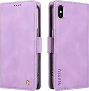 YBFJCE Case for iPhone X, PU Leather Shockproof Durable Phone Wallet Case Protective Flip Folio Cover, for iPhone Xs Cover with Card Holder, Purple